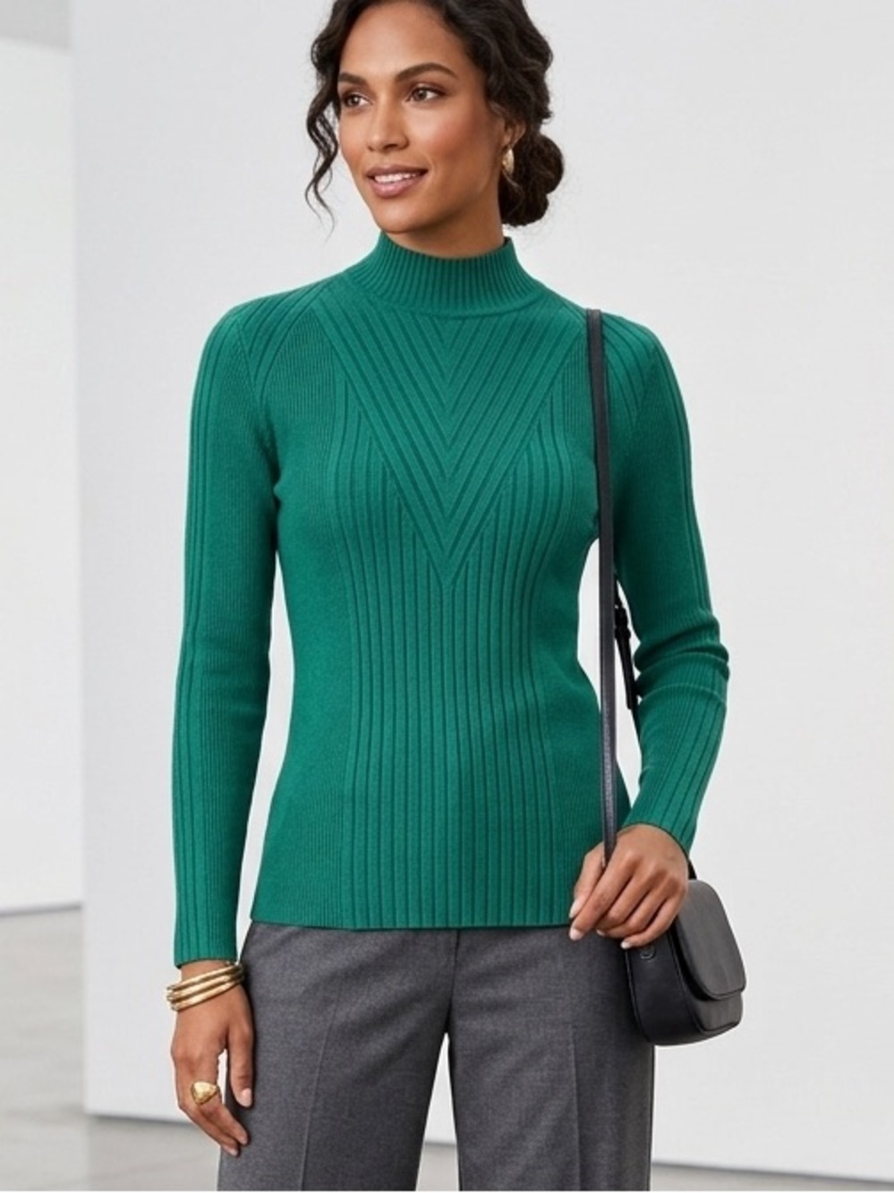 INC Teal Green Ribbed Mock Neck Sweater Long Sleeve